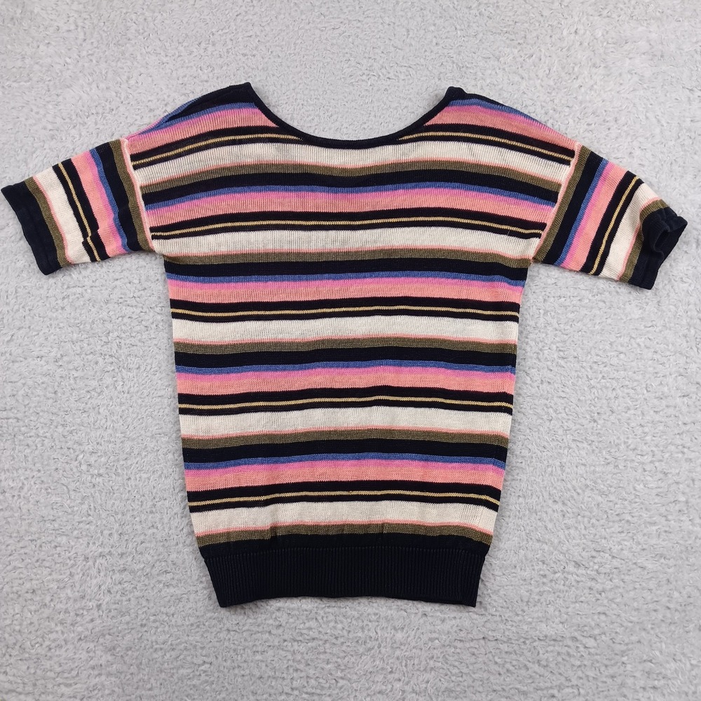 Talbots‎ Sweater Pullover Womens M Multicolor Striped Short Sleeve Linen CN151